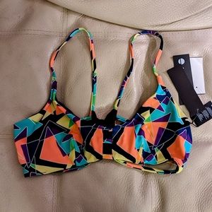 New NWT SOLE EAST Barney's NY Neon Glass Geo Print Bikini Top Swim Separ…